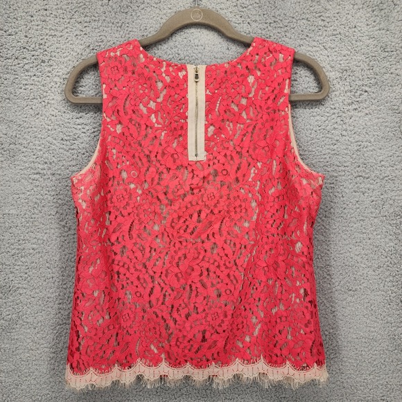 Ann Taylor Coral Lace Sleeveless Zipper Back Top Women's Size 8 - Picture 4 of 12